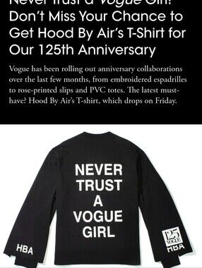 Hood Bv Air HBA Shirt 125 Voque Double Flap Sleeves. "Never Trust A Vogue Girl"